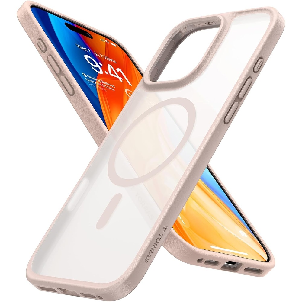 image:imageTORRAS for iPhone 16 Pro Case Translucent Matte Black Compatible with MagSafe Military Grade Drop Protection Stronger Magnetic Shockproof Airbag Camera Control Color Buttons Slim AntiScratchDesert Titanium White