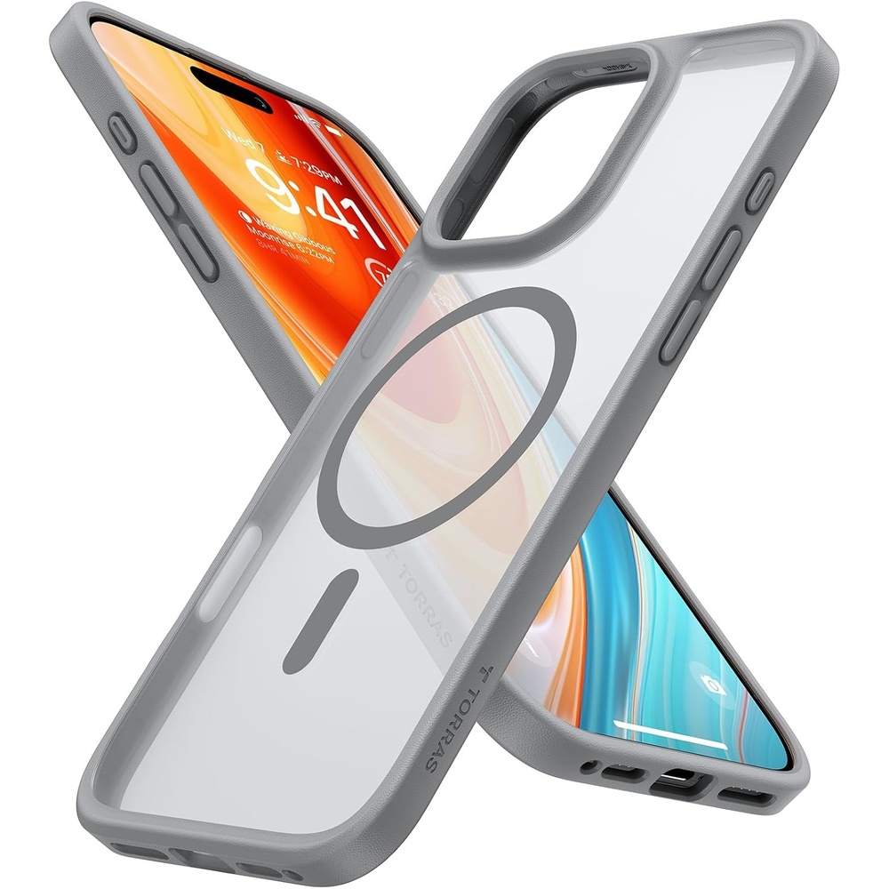 image:imageTORRAS for iPhone 16 Pro Case Translucent Matte Black Compatible with MagSafe Military Grade Drop Protection Stronger Magnetic Shockproof Airbag Camera Control Color Buttons Slim AntiScratchNatural Titanium Gray
