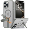 TORRAS Magnetic 360°Stand Case for iPhone 16 Case, [Full Camera Protection] [Fit for MagSafe][16FT Mil-Grade Drop Protection] Slim Frosted Case for 16 iPhone Phone Case with Kickstand (6.1″), Black(Natural Titanium)