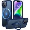 TORRAS Magnetic Kickstand for iPhone 13/ iPhone 14 Case [Compatible with MagSafe][Sturdy & Versatile Stand] Military-Grade Shockproof Translucent Slim Protective Anti-Fingerprint Anti-Scratch, Black(Navy Blue)