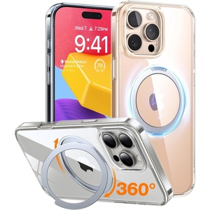 TORRAS 360° Rotatable Ring for iPhone 14 Pro Max Phone Case [Compatible with Magsafe] with Stand, Magnetic Ring Holder Military Grade Shockproof Translucent Back Slim Ostand R, Clear(Clear)