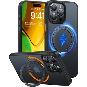 TORRAS 360°Rotatable Ring for iPhone 12 Pro Max Case [Compatible with Magsafe] with Stand, Magnetic Ring Holder Military Grade Shockproof Translucent Back Slim 12 Pro Max Phone Case Ostand, Black
