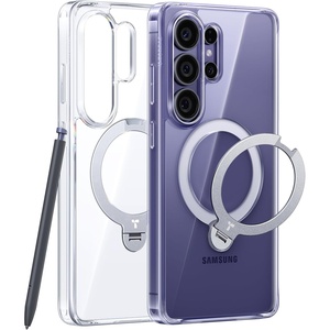 TORRAS 360°Spin Magnetic Stand for Samsung Galaxy S24 Ultra Case, Compatible with Magsafe, Shockproof Military Grade Protective Slim Galaxy S24 Ultra Phone Case with Kickstand & Ring Holder, Purple(Clear)
