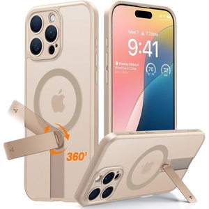 TORRAS Magnetic 360°Stand Case for iPhone 16 Case, [Full Camera Protection] [Fit for MagSafe][16FT Mil-Grade Drop Protection] Slim Frosted Case for 16 iPhone Phone Case with Kickstand (6.1″), Black(Rose Gold Pink)