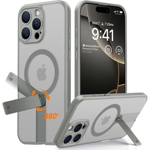 TORRAS Magnetic 360°Stand Case for iPhone 16 Case, [Full Camera Protection] [Fit for MagSafe][16FT Mil-Grade Drop Protection] Slim Frosted Case for 16 iPhone Phone Case with Kickstand (6.1″), Black(Natural Titanium)