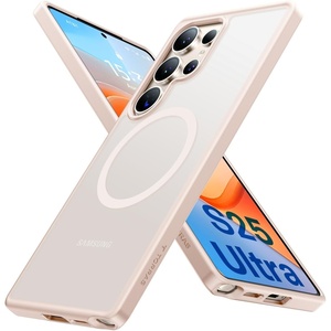 TORRAS Magnetic Shockproof for Samsung Galaxy S24 Ultra Case, 18N Strong Magnetic, 12 FT Mil-Grade Protection, Compatible with MagSafe, Protective Translucent Matte Slim Case, Guardian- Mag, Gray(Titanium Pink Gold)