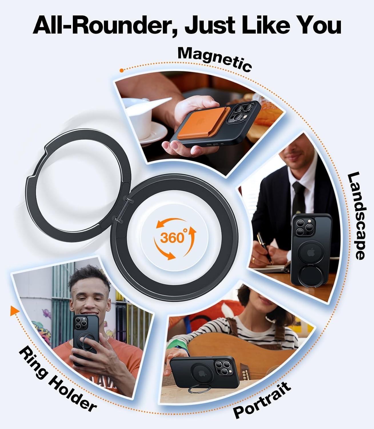 image:imageTORRAS 2024 Upgrade 360 Rotatable Ring for iPhone 14 Pro Case 61Compatible with Magsafe with Stand Magnetic Ring MilGrade Shockproof Translucent Back Slim 14 Pro Phone Case Ostand Pro Black