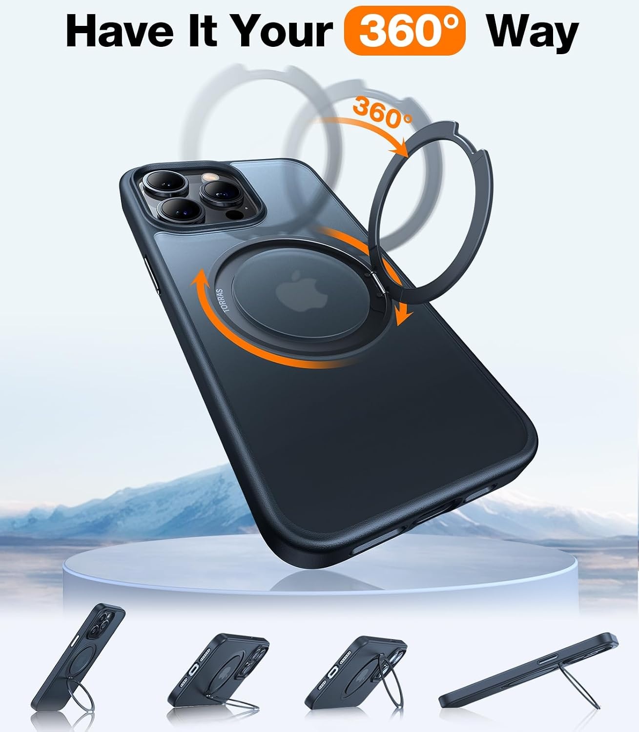 image:imageTORRAS 2024 Upgrade 360 Rotatable Ring for iPhone 14 Pro Case 61Compatible with Magsafe with Stand Magnetic Ring MilGrade Shockproof Translucent Back Slim 14 Pro Phone Case Ostand Pro Black