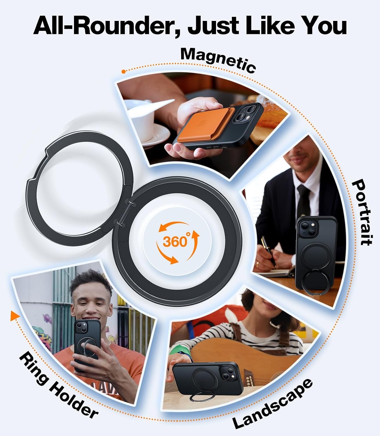 image:imageTORRAS 360 Rotatable Ring for iPhone 15 Plus Case iPhone 14 Plus Case Compatible with MagSafe Stand Holder Military Drop Tested Shockproof Translucent Case for iPhone 15 Plus Phone Case Black