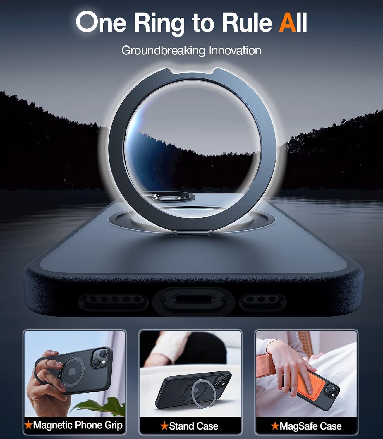 image:imageTORRAS 360Rotatable Magnetic Ring for iPhone 13 CaseiPhone 14 Case with Stand Compatatible with MagSafe MilitaryGrade Protection Magnetic Ring Holder Shockproof Ostand R Black
