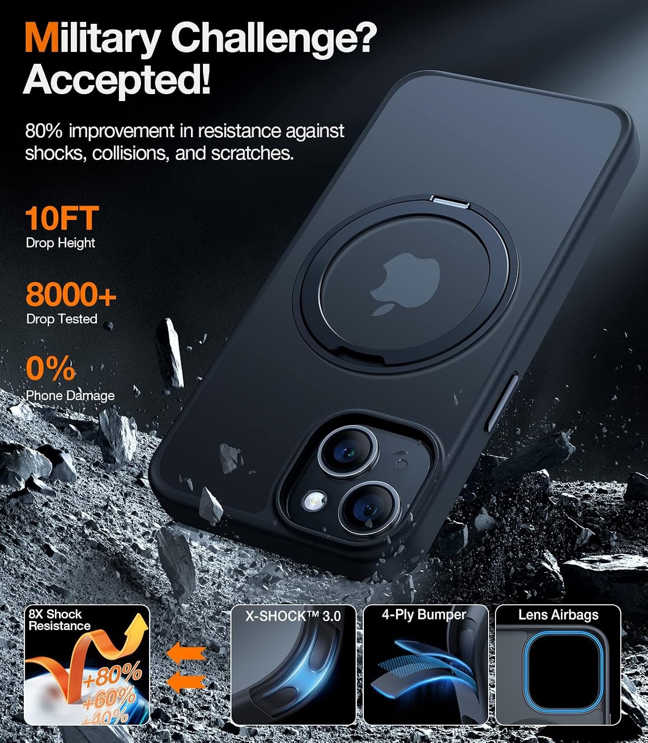 image:imageTORRAS 360Rotatable Magnetic Ring for iPhone 13 CaseiPhone 14 Case with Stand Compatatible with MagSafe MilitaryGrade Protection Magnetic Ring Holder Shockproof Ostand R Black
