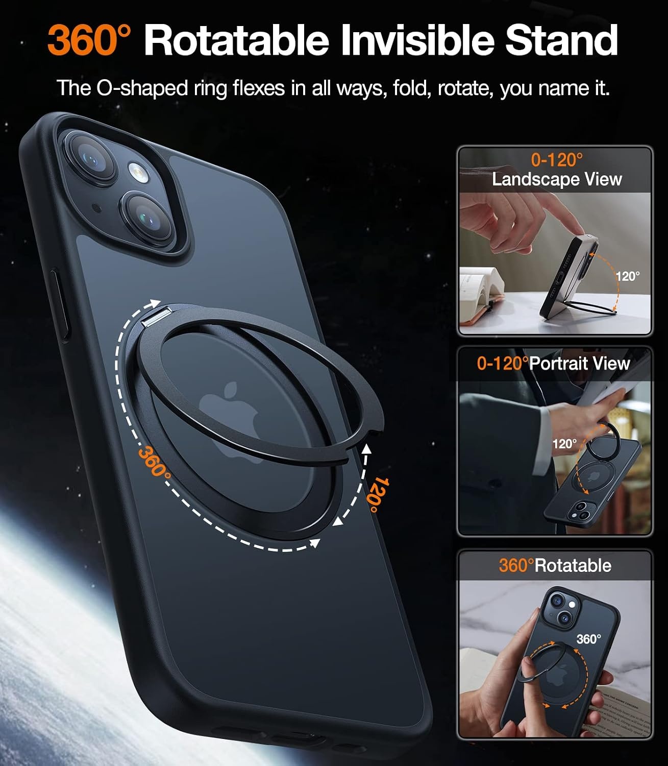 image:imageTORRAS 360Rotatable Magnetic Ring for iPhone 13 CaseiPhone 14 Case with Stand Compatatible with MagSafe MilitaryGrade Protection Magnetic Ring Holder Shockproof Ostand R Black