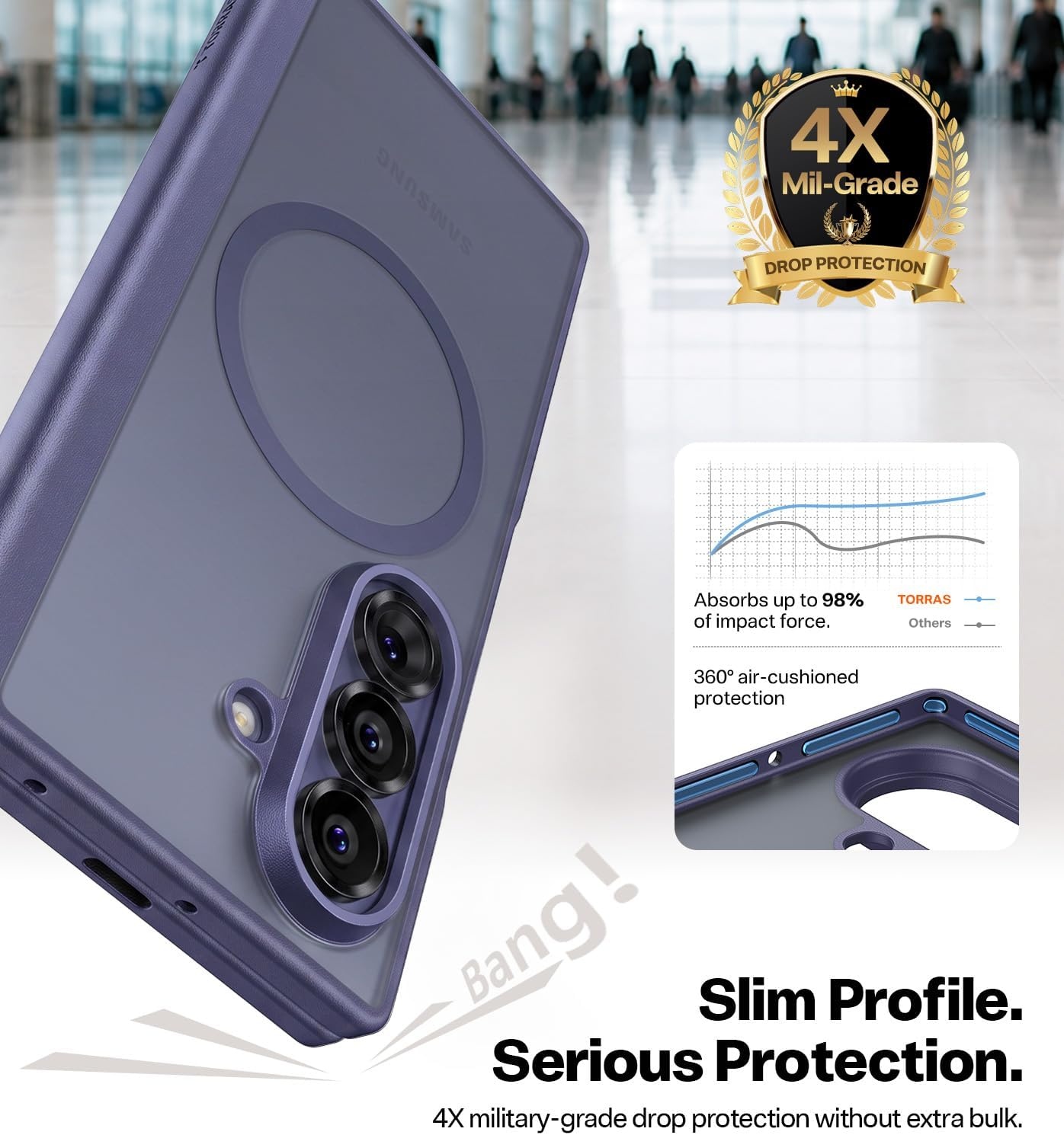 image:imageTORRAS Magnetic Slim for Samsung Galaxy Z Fold 8 Ultra Case Matte Black 2x Screen Protector Included Fit for MagSafe 4X Military Grade Hinge Protection Shockproof Translucent SilkSmooth FeelViolet Purple