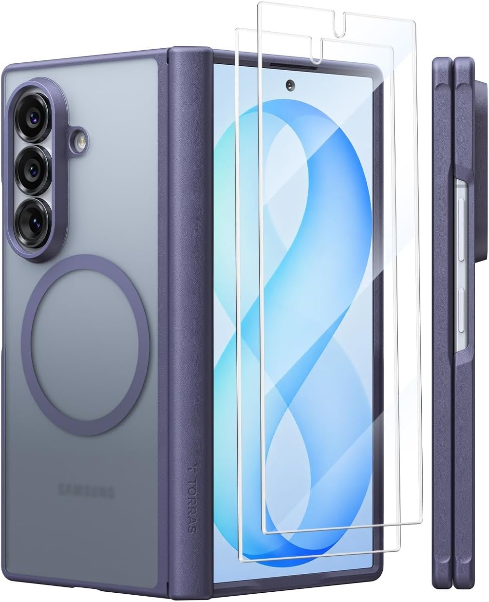 image:imageTORRAS Magnetic Slim for Samsung Galaxy Z Fold 8 Ultra Case Matte Black 2x Screen Protector Included Fit for MagSafe 4X Military Grade Hinge Protection Shockproof Translucent SilkSmooth FeelViolet Purple