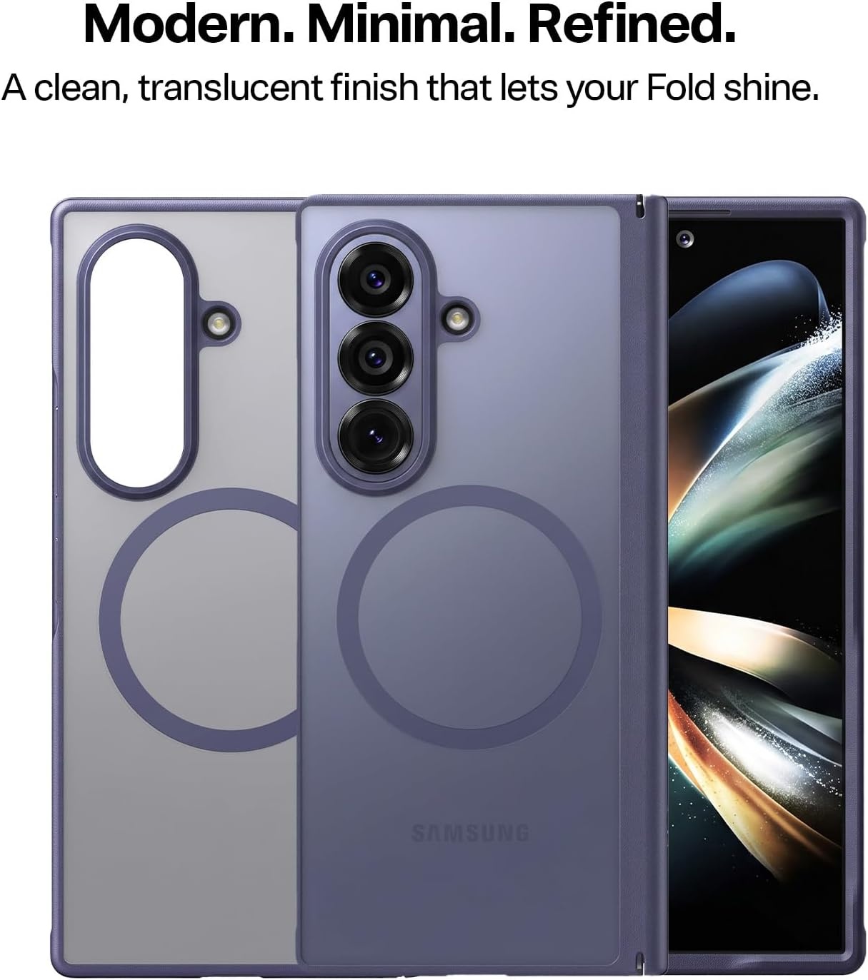 image:imageTORRAS Magnetic Slim for Samsung Galaxy Z Fold 8 Ultra Case Matte Black 2x Screen Protector Included Fit for MagSafe 4X Military Grade Hinge Protection Shockproof Translucent SilkSmooth FeelViolet Purple