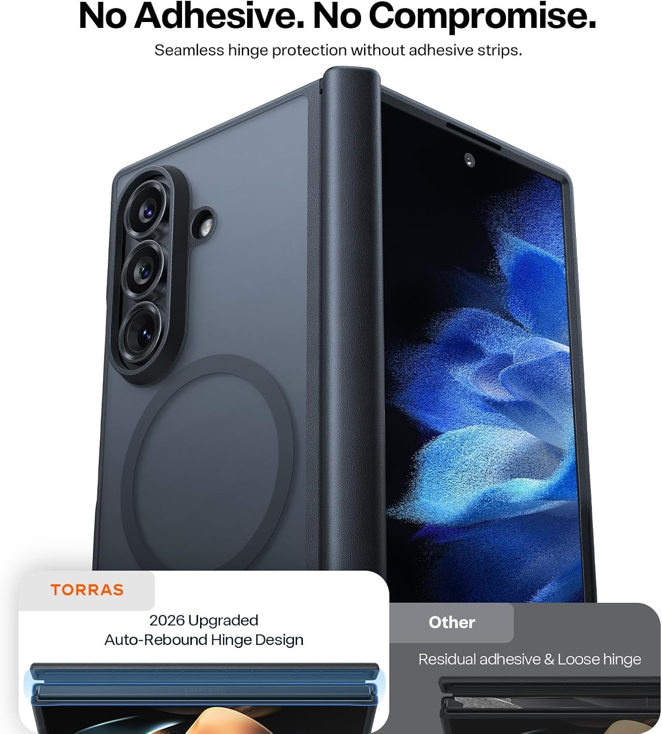 image:imageTORRAS Magnetic Slim for Samsung Galaxy Z Fold 8 Ultra Case Matte Black 2x Screen Protector Included Fit for MagSafe 4X Military Grade Hinge Protection Shockproof Translucent SilkSmooth FeelBlack