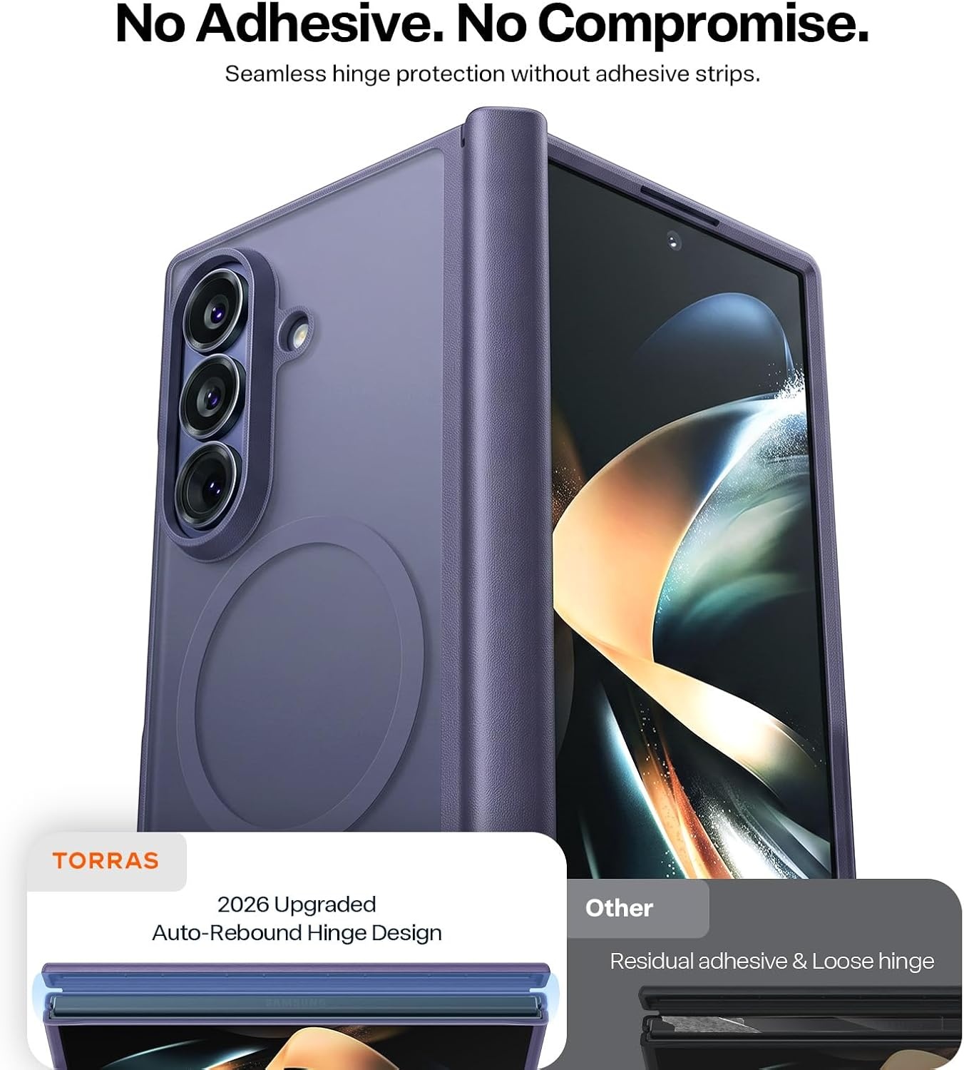 image:imageTORRAS Magnetic Slim for Samsung Galaxy Z Fold 8 Ultra Case Matte Black 2x Screen Protector Included Fit for MagSafe 4X Military Grade Hinge Protection Shockproof Translucent SilkSmooth FeelViolet Purple