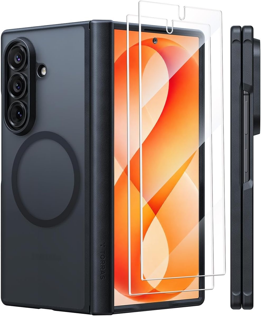 image:imageTORRAS Magnetic Slim for Samsung Galaxy Z Fold 8 Ultra Case Matte Black 2x Screen Protector Included Fit for MagSafe 4X Military Grade Hinge Protection Shockproof Translucent SilkSmooth FeelBlack