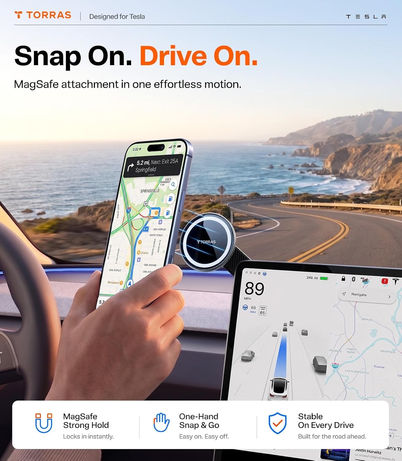 image:imageTORRAS Stow Tesla Phone Mount Hidden amp Strong Magnet 360Rotation Foldable Tesla Phone Holder Fit for All Phones Tesla MagSafe Car Mount Tesla Accessories for Model Y Model 3SXCybertruck