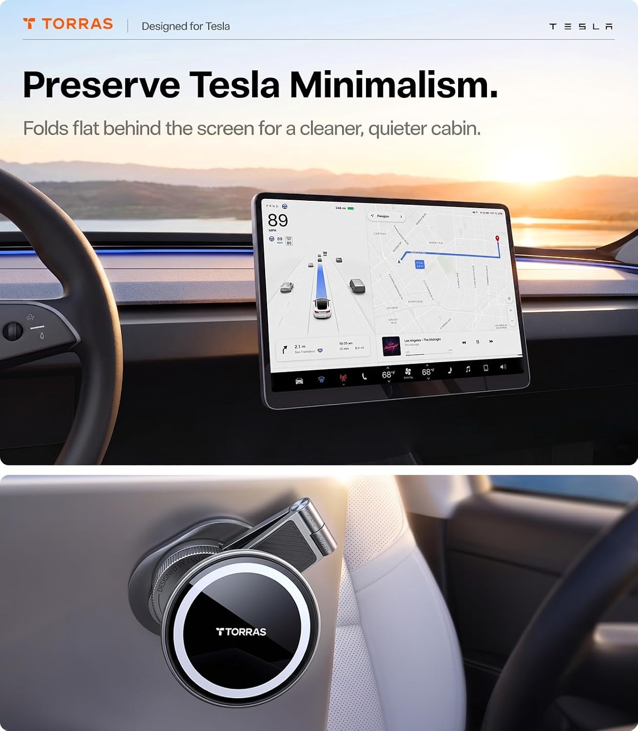 image:imageTORRAS Stow Tesla Phone Mount Hidden amp Strong Magnet 360Rotation Foldable Tesla Phone Holder Fit for All Phones Tesla MagSafe Car Mount Tesla Accessories for Model Y Model 3SXCybertruck