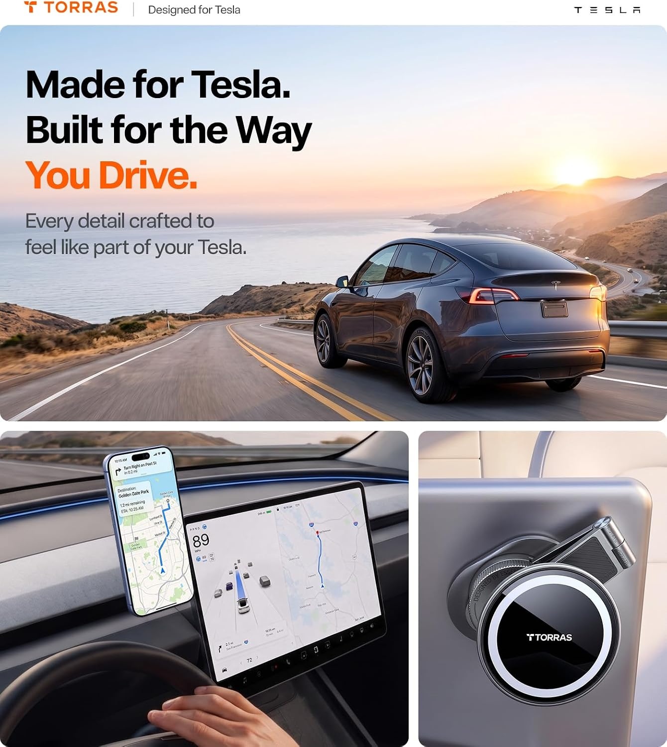 image:imageTORRAS Stow Tesla Phone Mount Hidden amp Strong Magnet 360Rotation Foldable Tesla Phone Holder Fit for All Phones Tesla MagSafe Car Mount Tesla Accessories for Model Y Model 3SXCybertruck