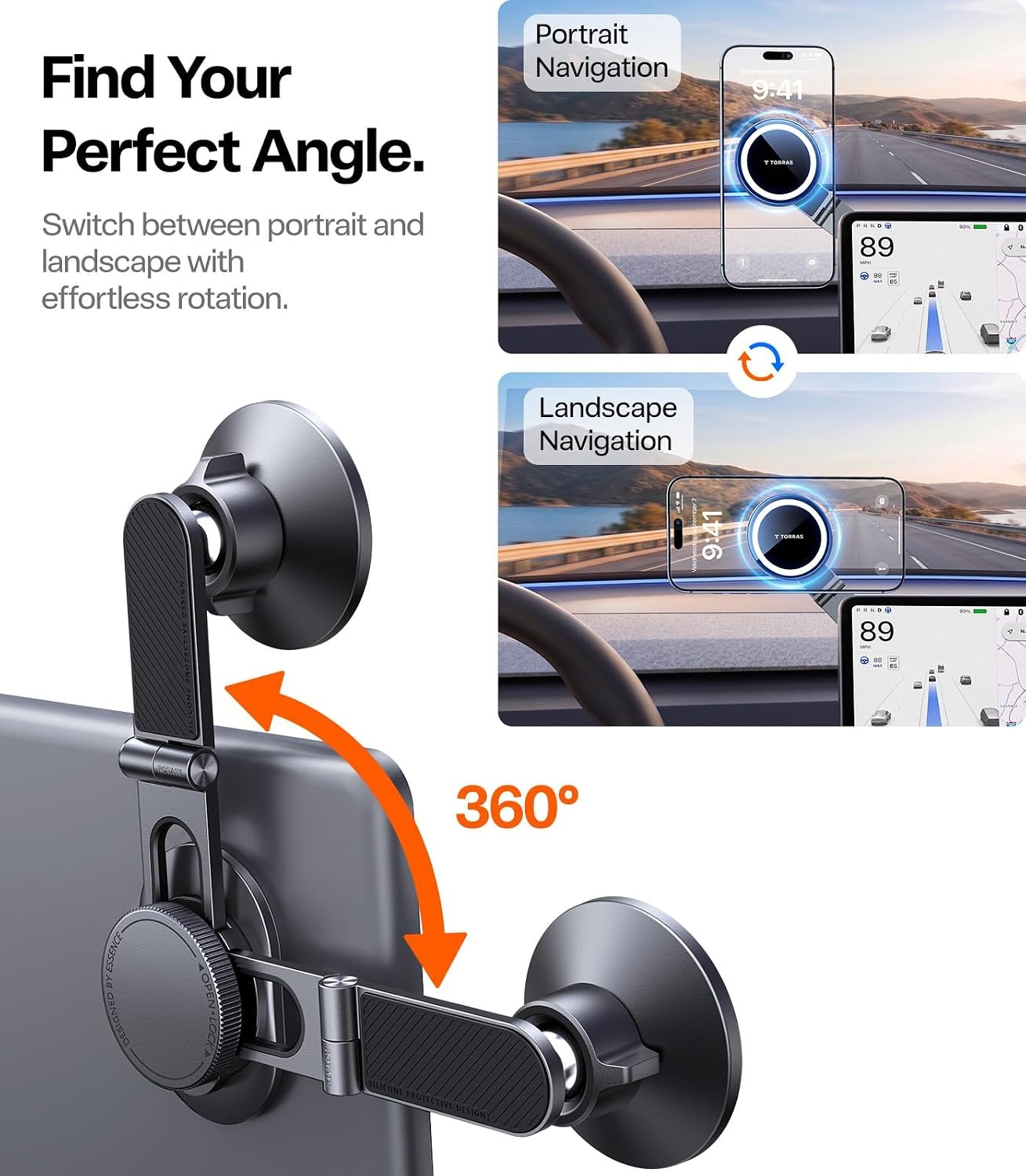 image:imageTORRAS Stow Tesla Phone Mount Hidden amp Strong Magnet 360Rotation Foldable Tesla Phone Holder Fit for All Phones Tesla MagSafe Car Mount Tesla Accessories for Model Y Model 3SXCybertruck