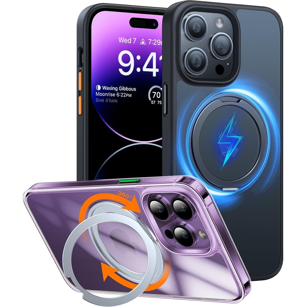 image:imageTORRAS 2024 Upgrade 360 Rotatable Ring for iPhone 14 Pro Case 61Compatible with Magsafe with Stand Magnetic Ring MilGrade Shockproof Translucent Back Slim 14 Pro Phone Case Ostand Pro Black