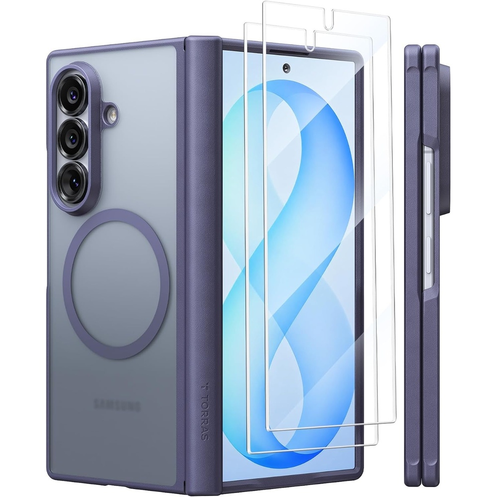 image:imageTORRAS Magnetic Slim for Samsung Galaxy Z Fold 8 Ultra Case Matte Black  2x Screen Protector Included Fit for MagSafe 4X Military Grade Hinge Protection Shockproof Translucent SilkSmooth FeelViolet Purple