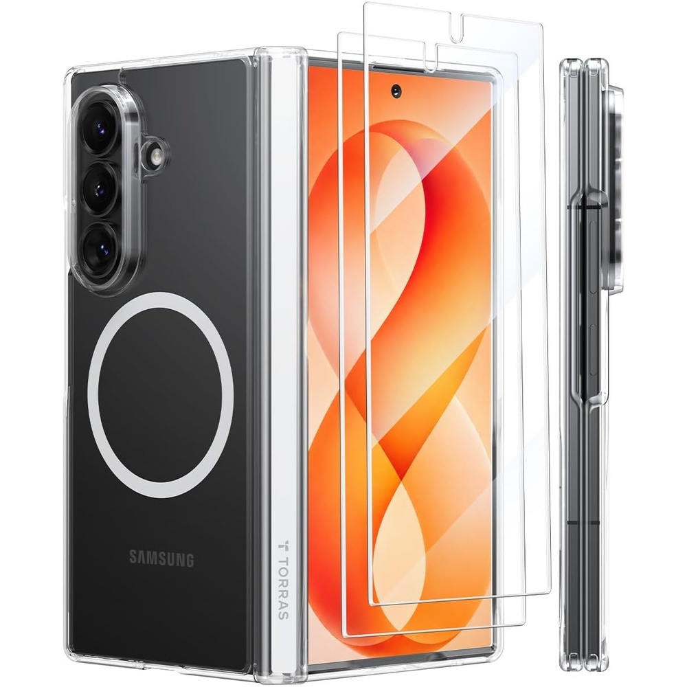 image:imageTORRAS Magnetic Slim for Samsung Galaxy Z Fold 8 Ultra Case Matte Black 2x Screen Protector Included Fit for MagSafe 4X Military Grade Hinge Protection Shockproof Translucent SilkSmooth FeelDiamond Clear