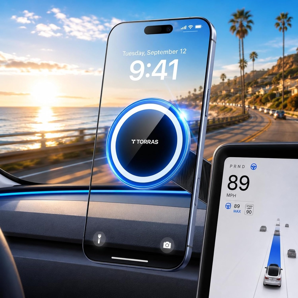 image:imageTORRAS Stow Tesla Phone Mount Hidden amp Strong Magnet 360Rotation Foldable Tesla Phone Holder Fit for All Phones Tesla MagSafe Car Mount Tesla Accessories for Model Y Model 3SXCybertruck