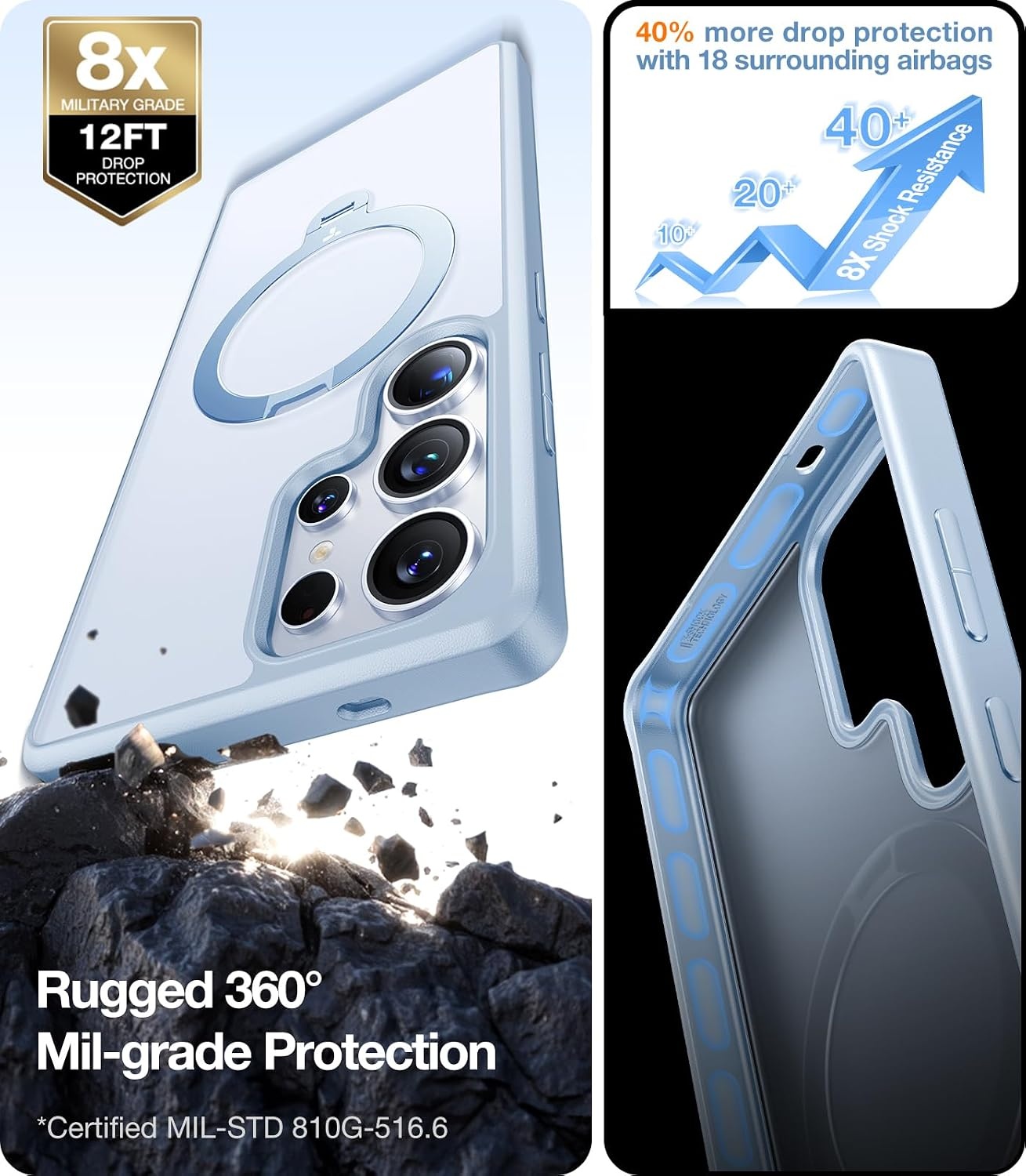 image:imageTORRAS Q3 Spin for Samsung Galaxy S26 Case 360 Magnetic Stand Black Compatible with MagSafe 4X MilitaryGrade Shockproof Builtin Kickstand Slim Phone Case for Samsung Galaxy S26S25 UltraLight Blue