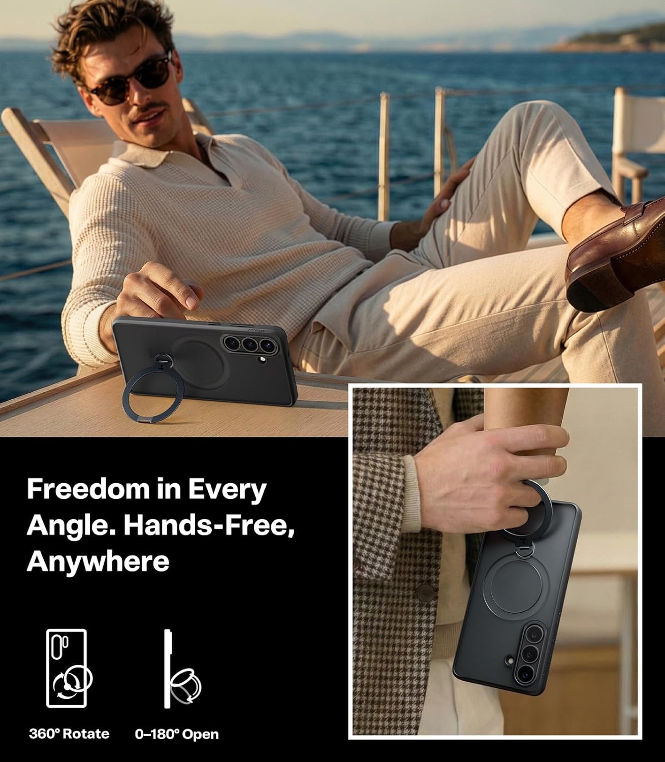 image:imageTORRAS Q3 Spin for Samsung Galaxy S26 Case 360 Magnetic Stand Black Compatible with MagSafe 4X MilitaryGrade Shockproof Builtin Kickstand Slim Phone Case for Samsung Galaxy S26Black