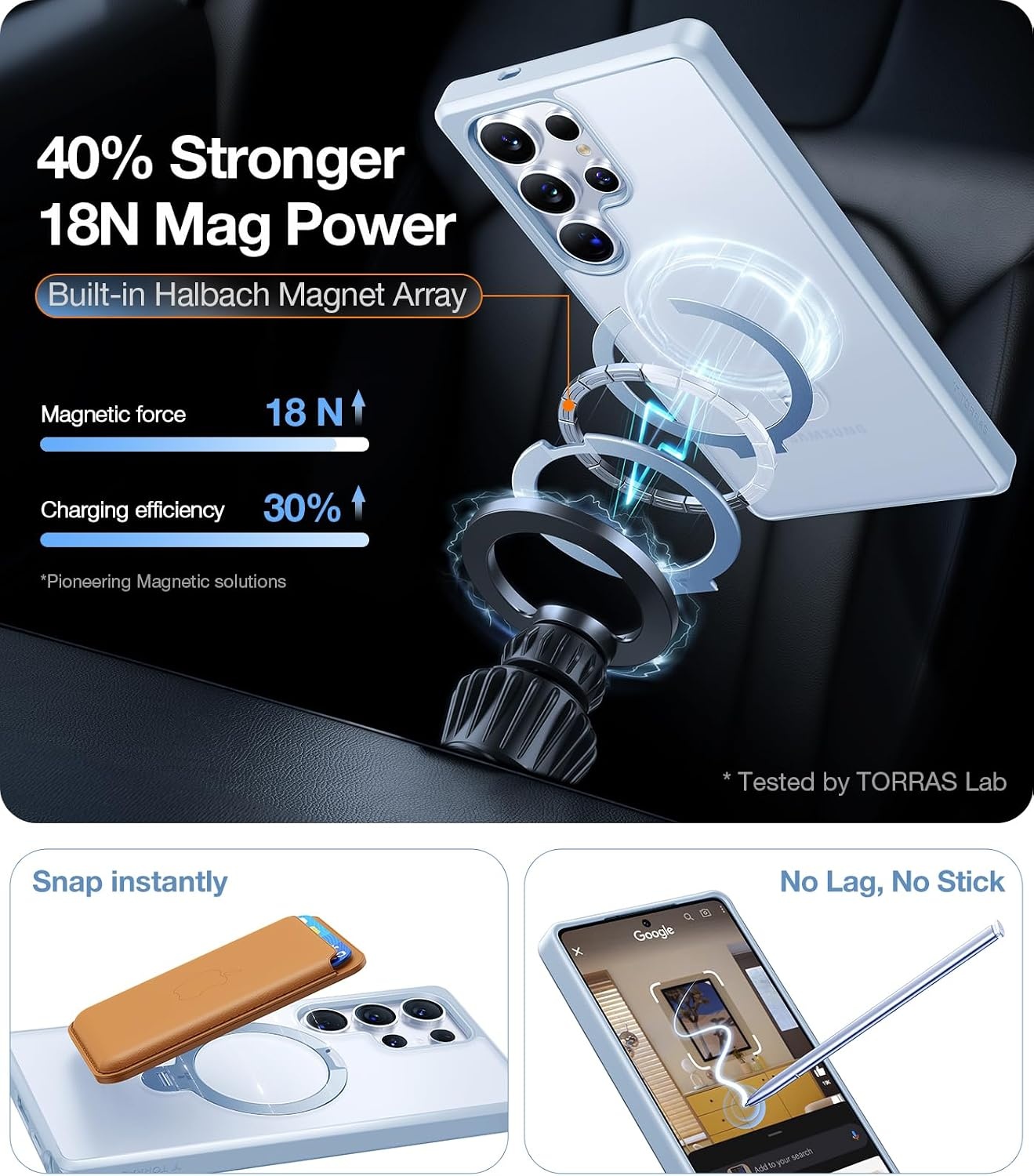image:imageTORRAS Q3 Spin for Samsung Galaxy S26 Case 360 Magnetic Stand Black Compatible with MagSafe 4X MilitaryGrade Shockproof Builtin Kickstand Slim Phone Case for Samsung Galaxy S26S25 UltraLight Blue
