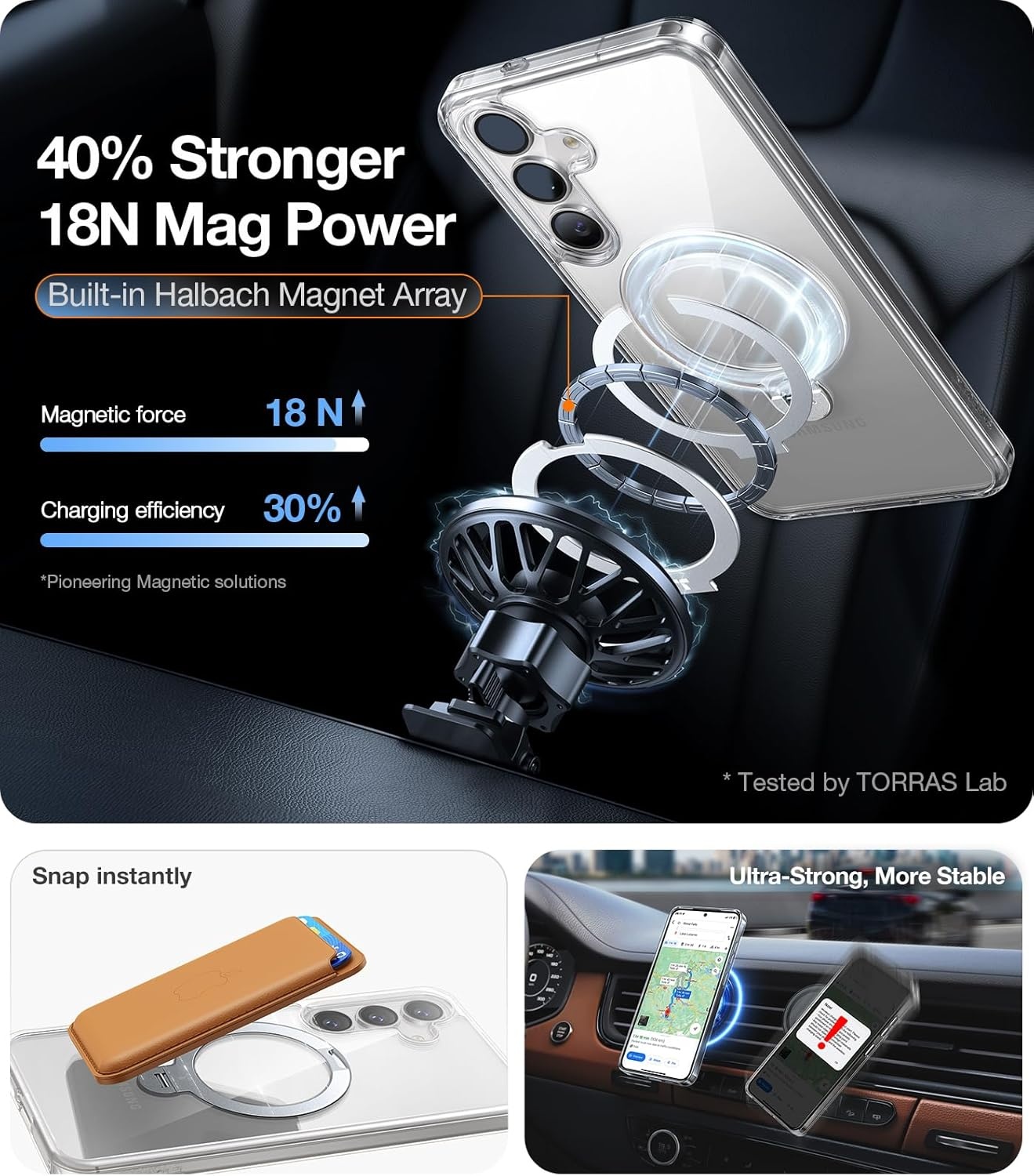 image:imageTORRAS Q3 Spin for Samsung Galaxy S26 Case 360 Magnetic Stand Black Compatible with MagSafe 4X MilitaryGrade Shockproof Builtin Kickstand Slim Phone Case for Samsung Galaxy S26Crystal Clear