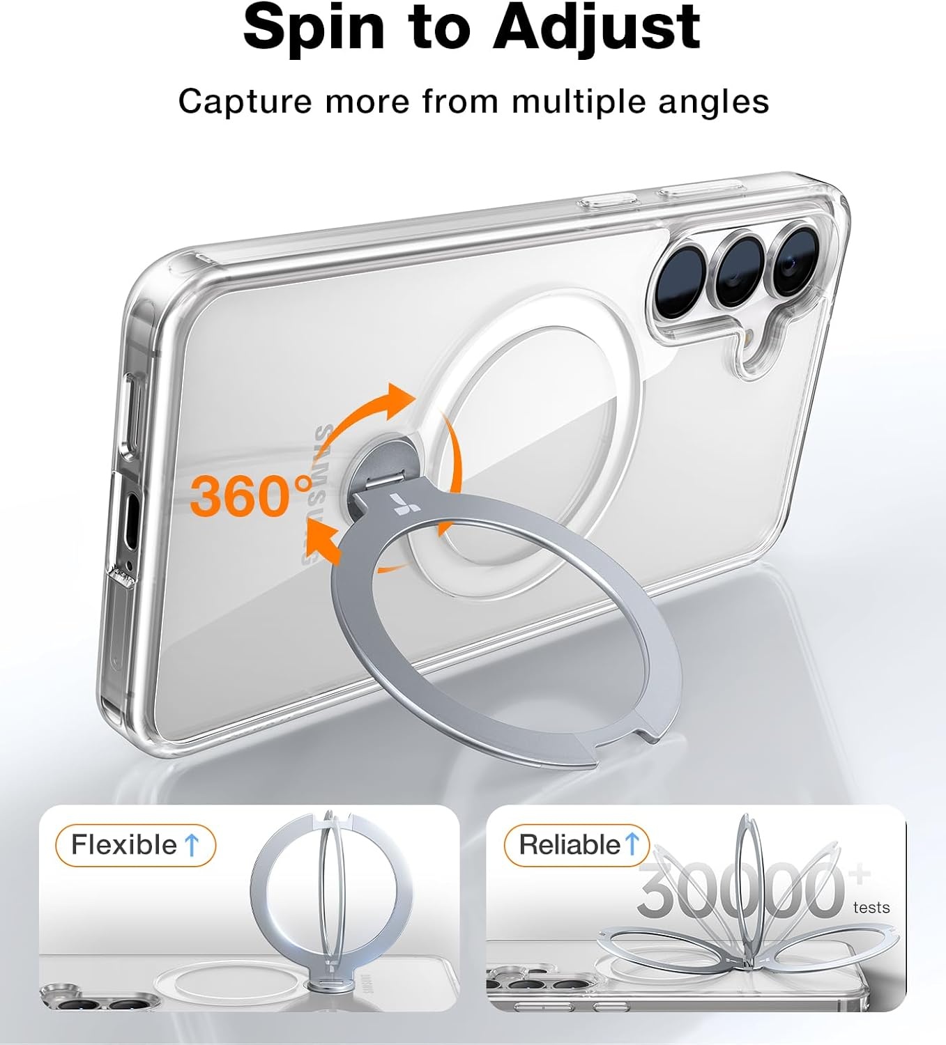 image:imageTORRAS Q3 Spin for Samsung Galaxy S26 Case 360 Magnetic Stand Black Compatible with MagSafe 4X MilitaryGrade Shockproof Builtin Kickstand Slim Phone Case for Samsung Galaxy S26Crystal Clear