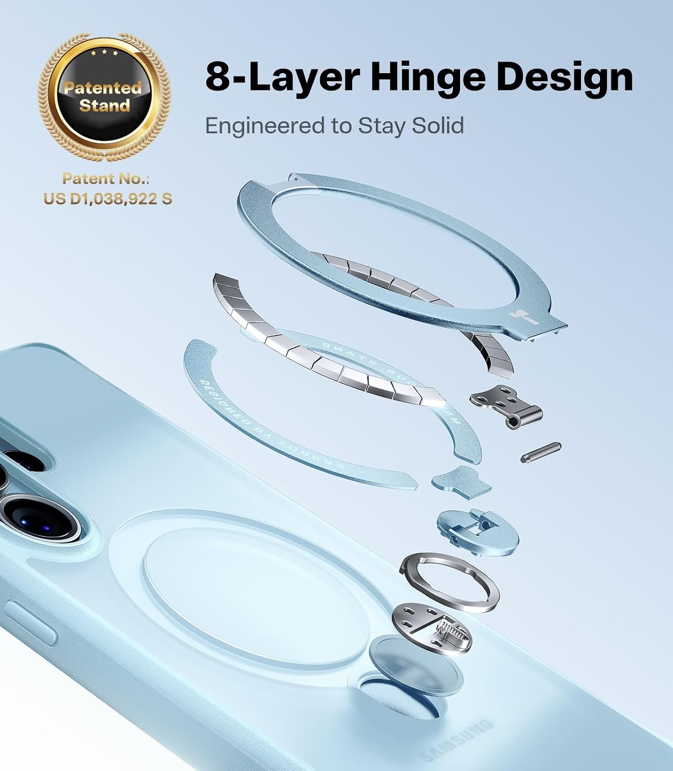 image:imageTORRAS Q3 Spin for Samsung Galaxy S26 Case 360 Magnetic Stand Black Compatible with MagSafe 4X MilitaryGrade Shockproof Builtin Kickstand Slim Phone Case for Samsung Galaxy S26Light Blue