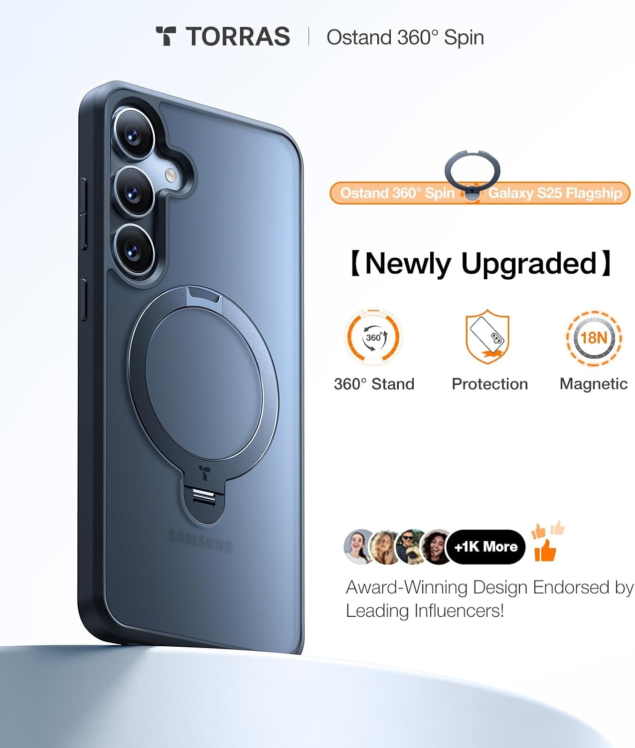 image:imageTORRAS Q3 Spin for Samsung Galaxy S26 Case 360 Magnetic Stand Black Compatible with MagSafe 4X MilitaryGrade Shockproof Builtin Kickstand Slim Phone Case for Samsung Galaxy S26Matte Black
