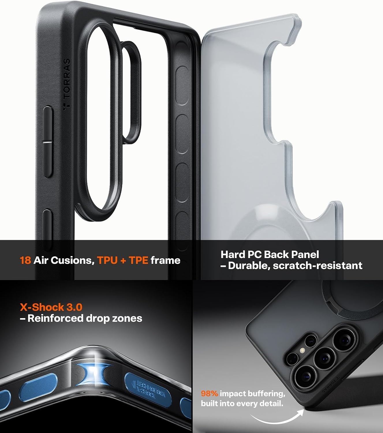 image:imageTORRAS Q3 Spin for Samsung Galaxy S26 Case 360 Magnetic Stand Black Compatible with MagSafe 4X MilitaryGrade Shockproof Builtin Kickstand Slim Phone Case for Samsung Galaxy S26Matte Black