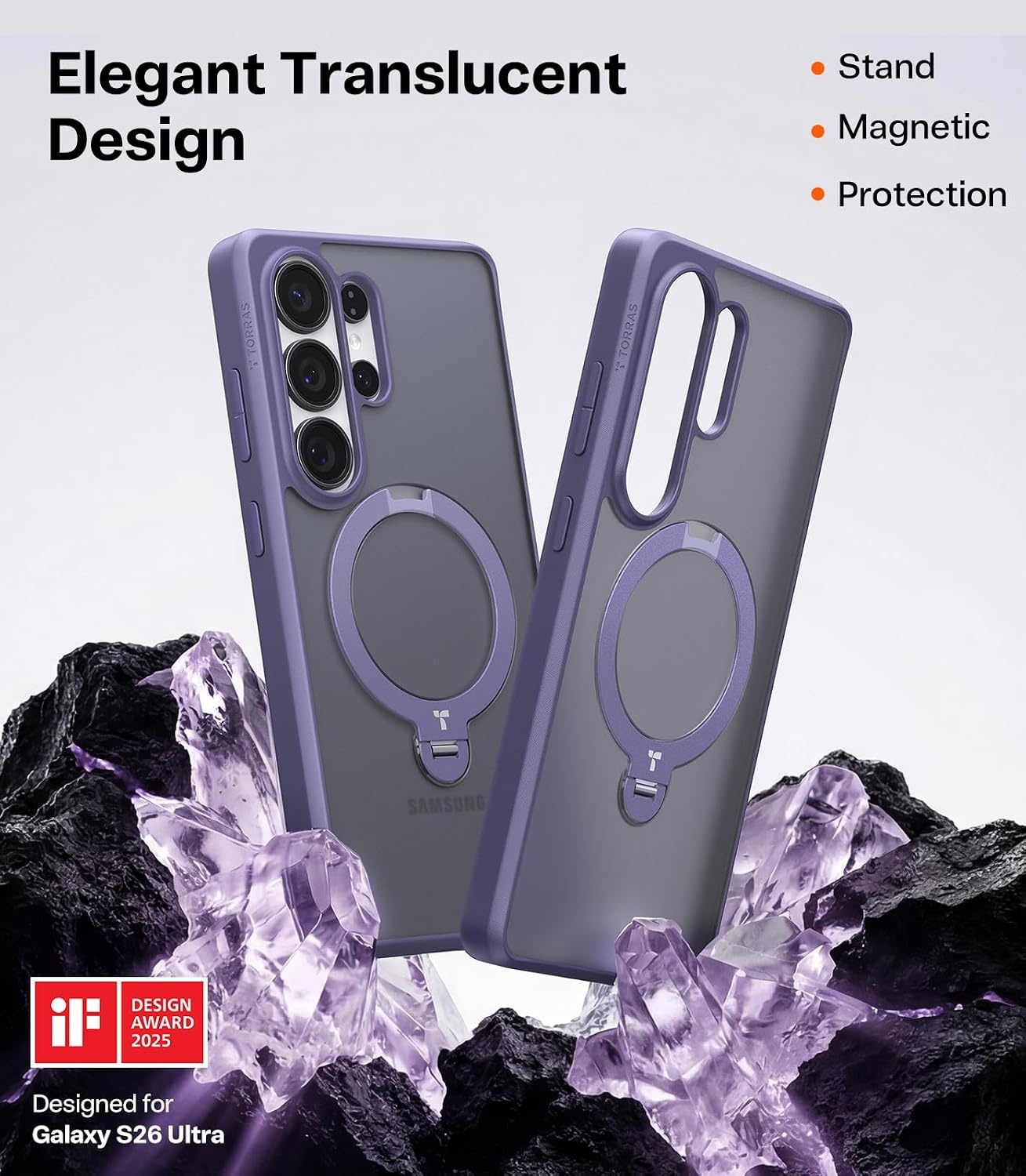 image:imageTORRAS Q3 Spin for Samsung Galaxy S26 Case 360 Magnetic Stand Black Compatible with MagSafe 4X MilitaryGrade Shockproof Builtin Kickstand Slim Phone Case for Samsung Galaxy S26Violet