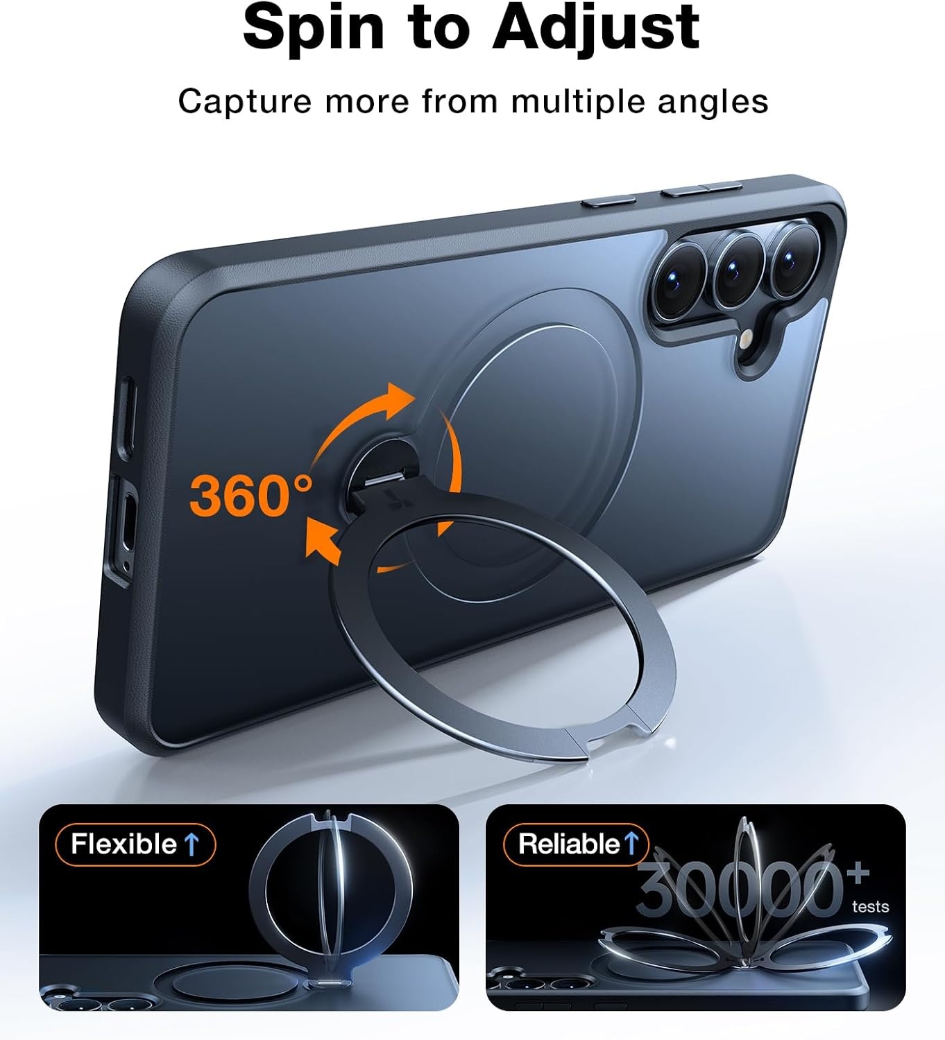 image:imageTORRAS Q3 Spin for Samsung Galaxy S26 Case 360 Magnetic Stand Black Compatible with MagSafe 4X MilitaryGrade Shockproof Builtin Kickstand Slim Phone Case for Samsung Galaxy S26Matte Black