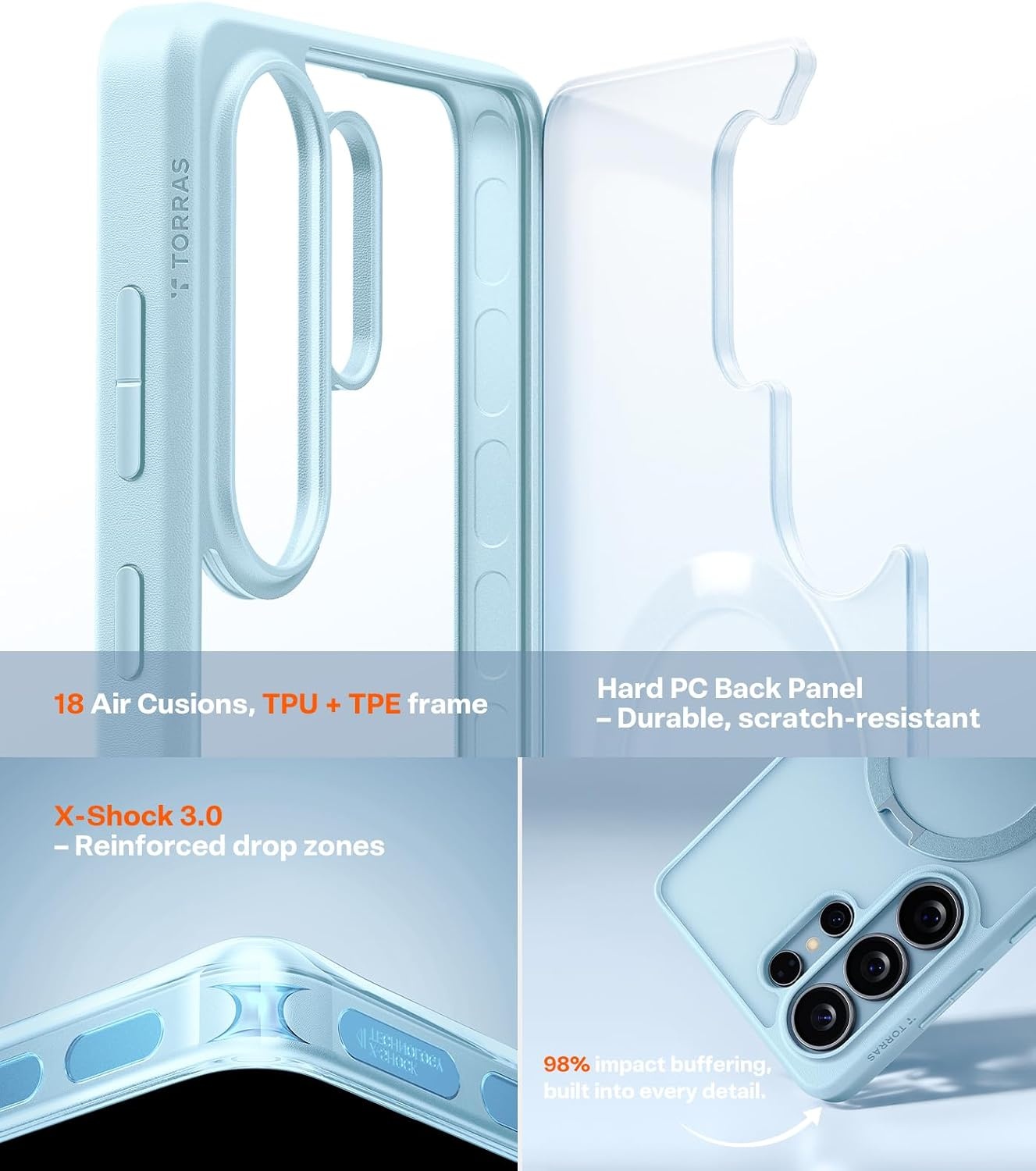 image:imageTORRAS Q3 Spin for Samsung Galaxy S26 Case 360 Magnetic Stand Black Compatible with MagSafe 4X MilitaryGrade Shockproof Builtin Kickstand Slim Phone Case for Samsung Galaxy S26Light Blue