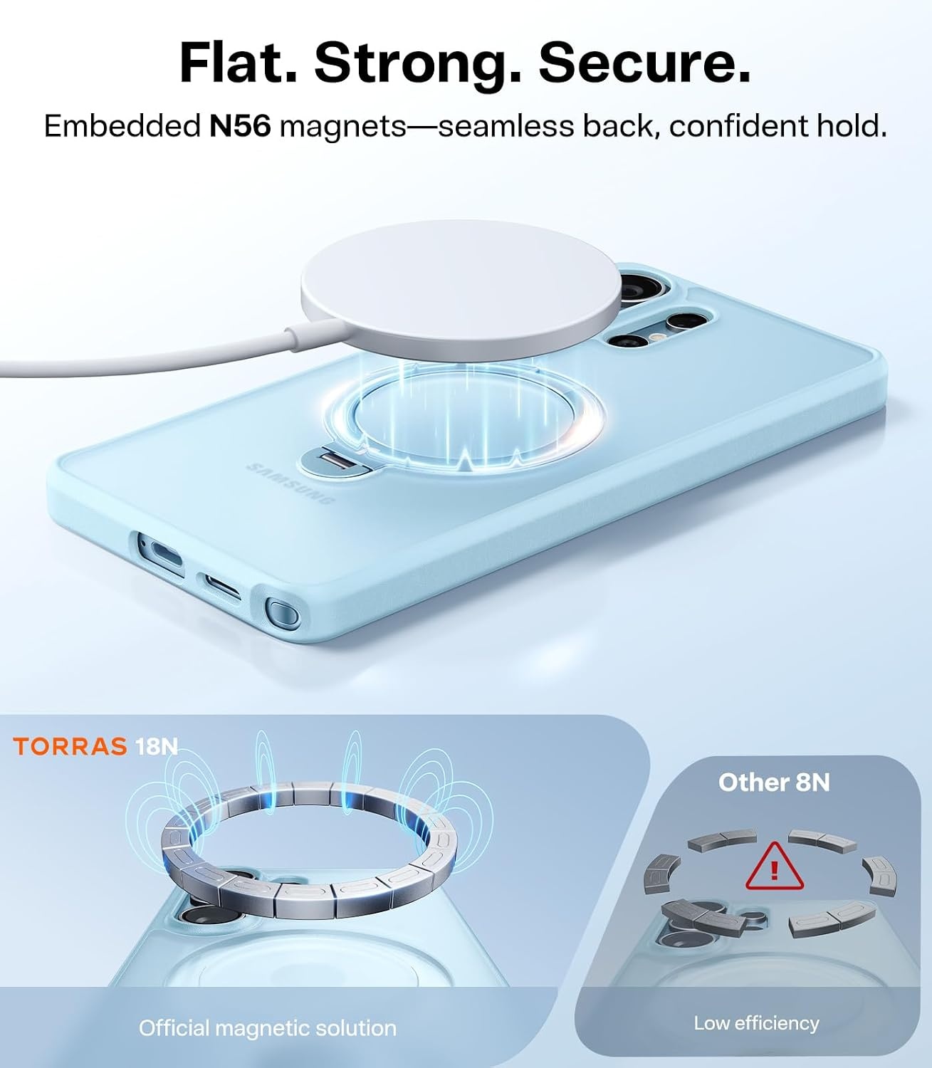 image:imageTORRAS Q3 Spin for Samsung Galaxy S26 Case 360 Magnetic Stand Black Compatible with MagSafe 4X MilitaryGrade Shockproof Builtin Kickstand Slim Phone Case for Samsung Galaxy S26Light Blue