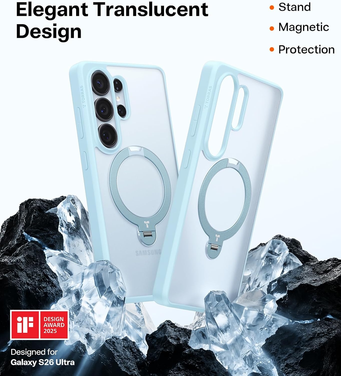 image:imageTORRAS Q3 Spin for Samsung Galaxy S26 Case 360 Magnetic Stand Black Compatible with MagSafe 4X MilitaryGrade Shockproof Builtin Kickstand Slim Phone Case for Samsung Galaxy S26Light Blue