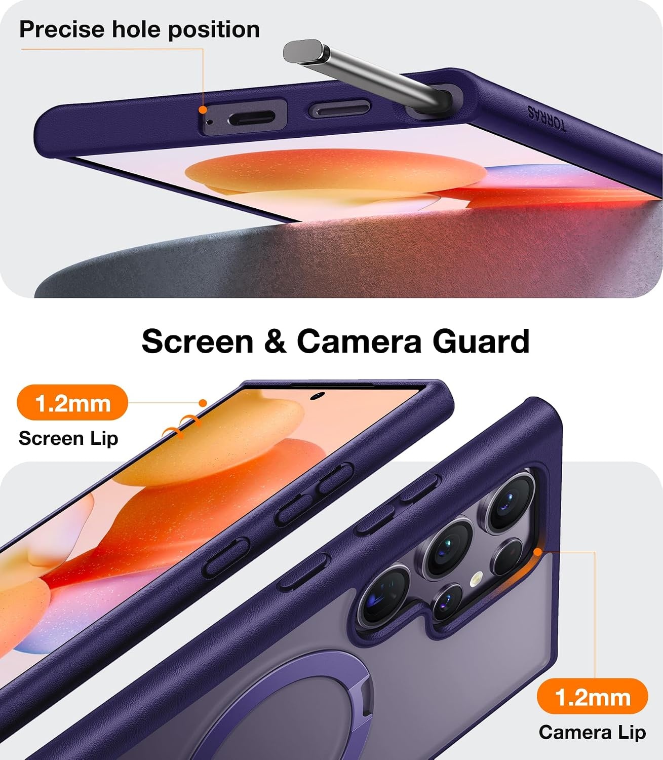 image:imageTORRAS Q3 Spin for Samsung Galaxy S26 Case 360 Magnetic Stand Black Compatible with MagSafe 4X MilitaryGrade Shockproof Builtin Kickstand Slim Phone Case for Samsung Galaxy S26Purple
