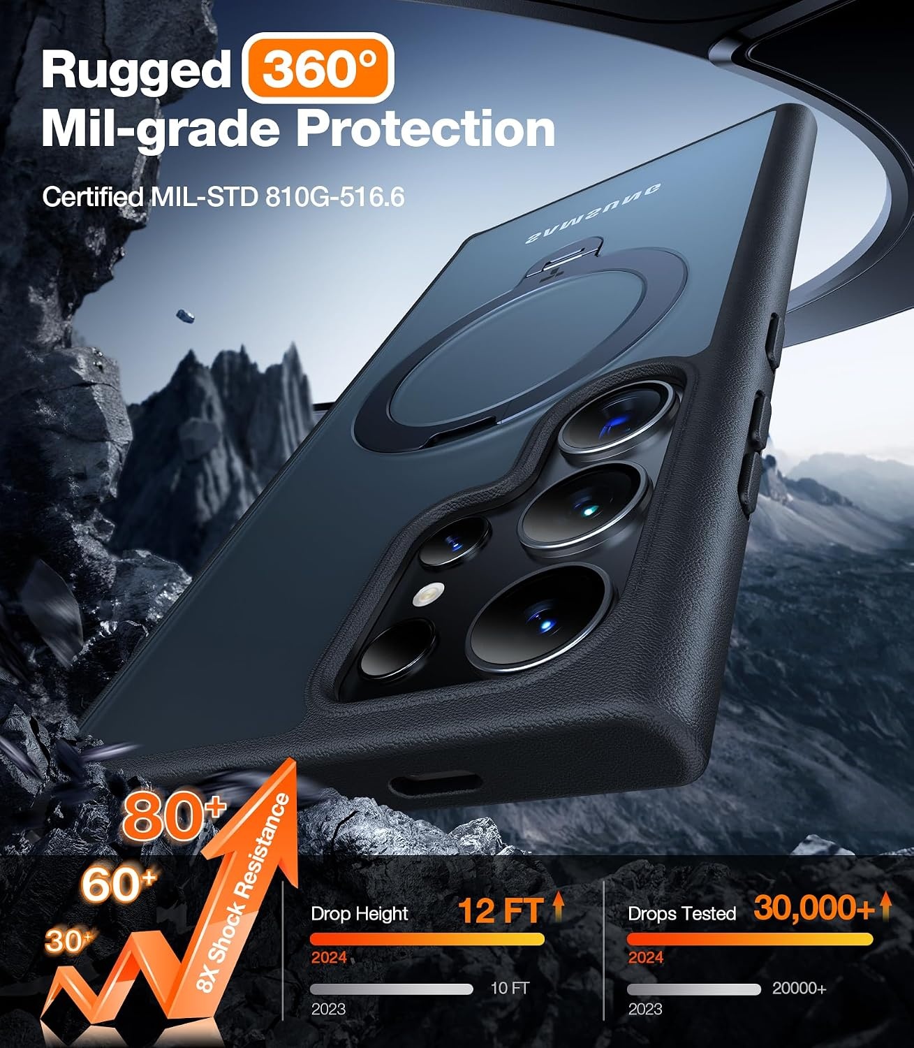 image:imageTORRAS Q3 Spin for Samsung Galaxy S26 Case 360 Magnetic Stand Black Compatible with MagSafe 4X MilitaryGrade Shockproof Builtin Kickstand Slim Phone Case for Samsung Galaxy S26S24 UltraBlack