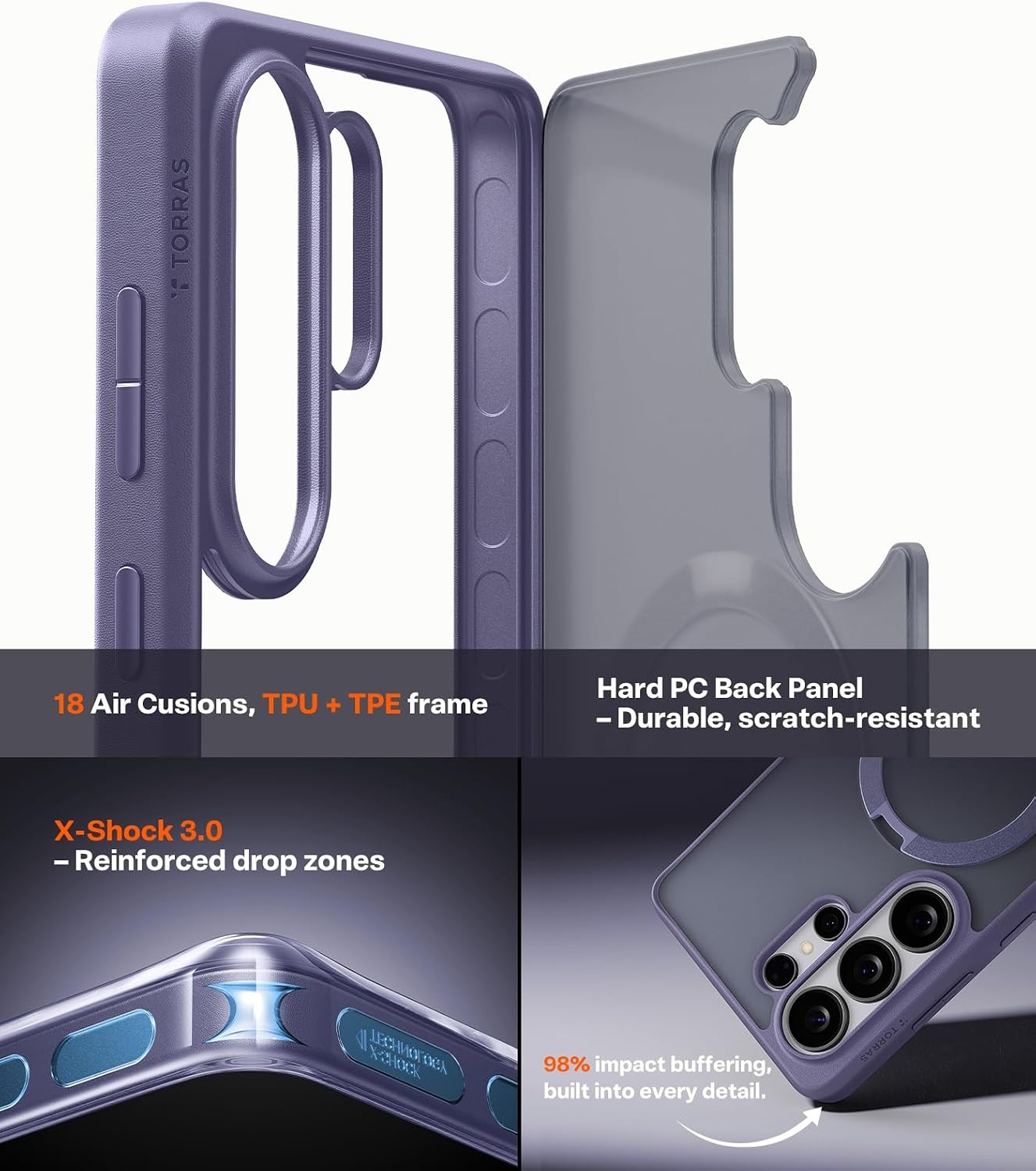 image:imageTORRAS Q3 Spin for Samsung Galaxy S26 Case 360 Magnetic Stand Black Compatible with MagSafe 4X MilitaryGrade Shockproof Builtin Kickstand Slim Phone Case for Samsung Galaxy S26Violet