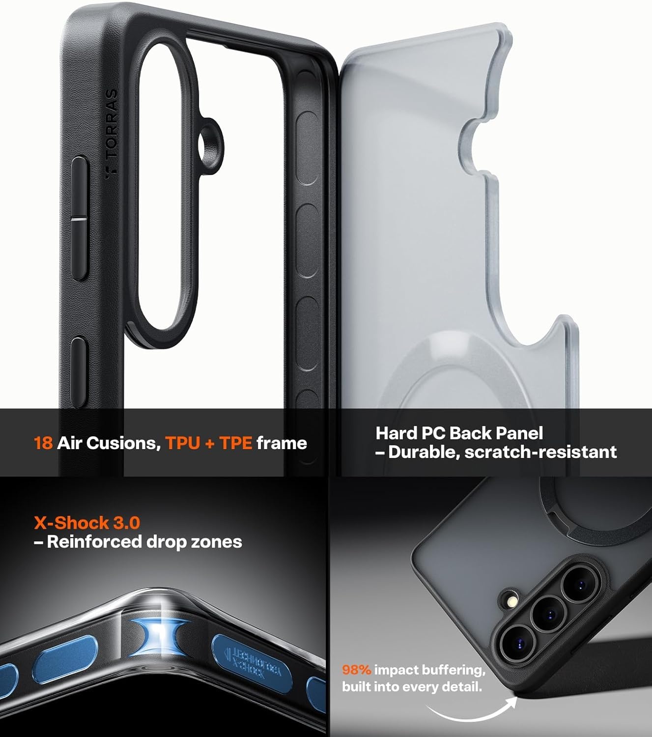 image:imageTORRAS Q3 Spin for Samsung Galaxy S26 Case 360 Magnetic Stand Black Compatible with MagSafe 4X MilitaryGrade Shockproof Builtin Kickstand Slim Phone Case for Samsung Galaxy S26Black