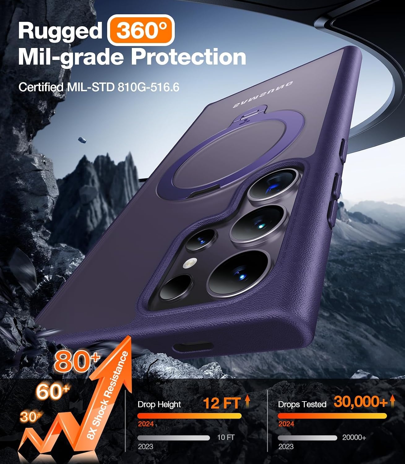image:imageTORRAS Q3 Spin for Samsung Galaxy S26 Case 360 Magnetic Stand Black Compatible with MagSafe 4X MilitaryGrade Shockproof Builtin Kickstand Slim Phone Case for Samsung Galaxy S26Purple