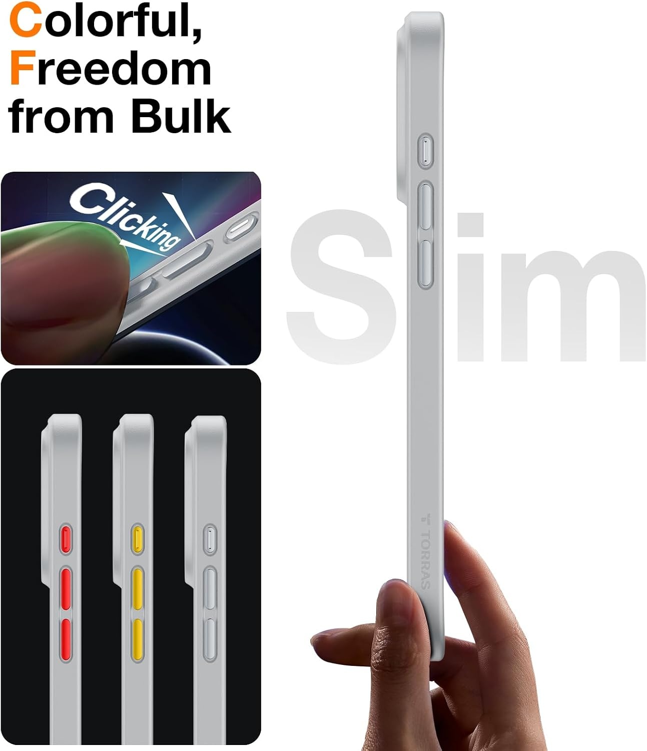 image:imageTORRAS Shockproof for iPhone 15 ProMax Case Gray 12FT Military Grade Drop Tested Translucent Slim Protective Matte Hard Plastic Back Phone Case for iPhone 15 Pro Max Case 67 5G Guardian GreyGrey