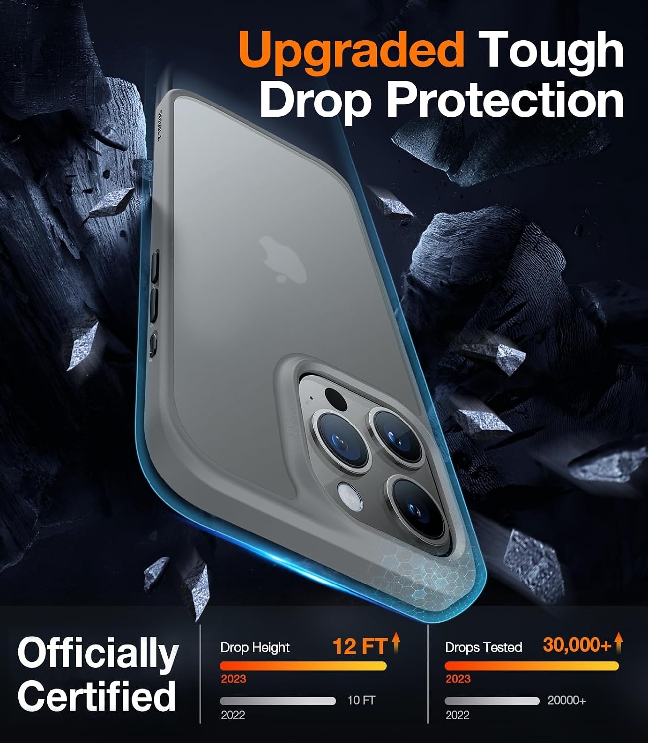 image:imageTORRAS Shockproof for iPhone 15 ProMax Case Gray 12FT Military Grade Drop Tested Translucent Slim Protective Matte Hard Plastic Back Phone Case for iPhone 15 Pro Max Case 67 5G Guardian GreyGray Titanium